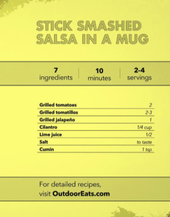 Recipe card for Stick Smashed Salsa in a Mug